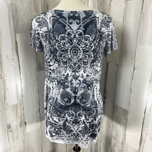 Apt 9 Women's Gray Studded Short Sleeve Liquid Knit Stretch‎ Shirt Top Blouse M - Picture 11 of 11